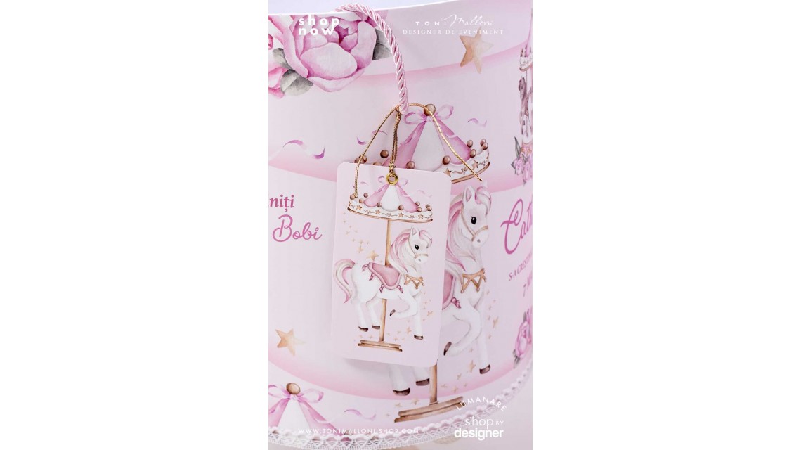 Trusou botez fetita tematic si personalizat cu ponei Pink Carousel 2